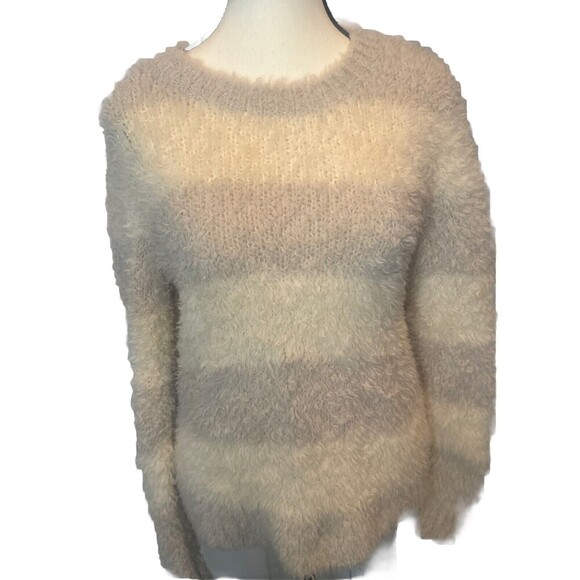 Banana Republic Merino Wool Furry Striped Cocoon Fluffy Pullover Sweater Sz S - Picture 1 of 9